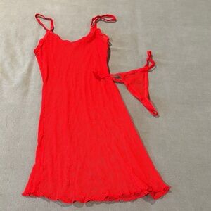 Red Fishnet Mesh Chemise and Thong Set